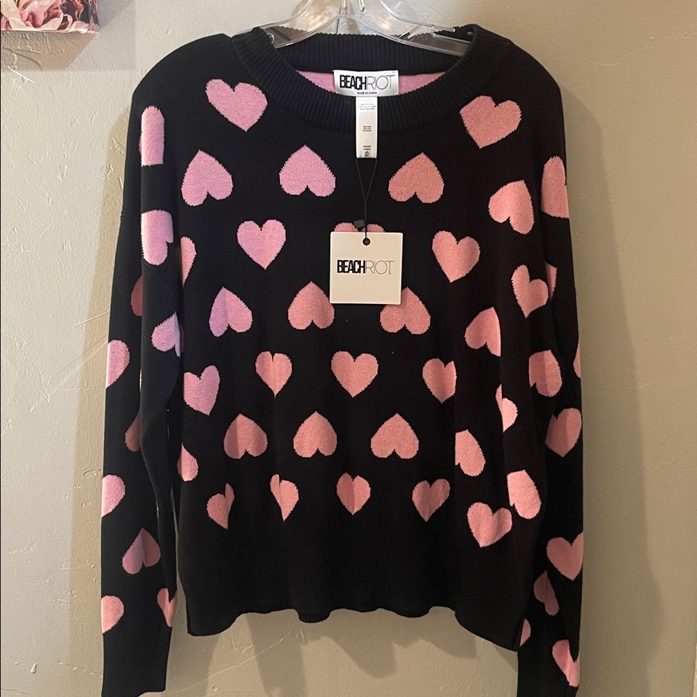 Beach Riot Black Sweater/ short set  with Pink Heart Design